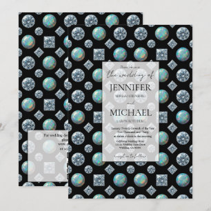 Diamond + Opals Formal Luxury QR Code Wedding Invitation