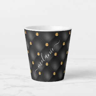 Diamond Or Noir Tufté Votre Nom Latte Mug Cadeau