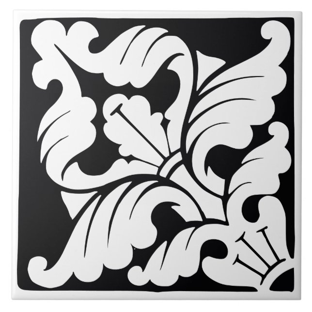 Diamond Orientation: Black and White Flourish Tile (Front)