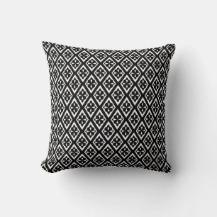 Diamond pattern - black and white throw pillow