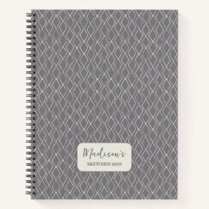 Diamond Pattern Dark Grey White Personalized Notebook