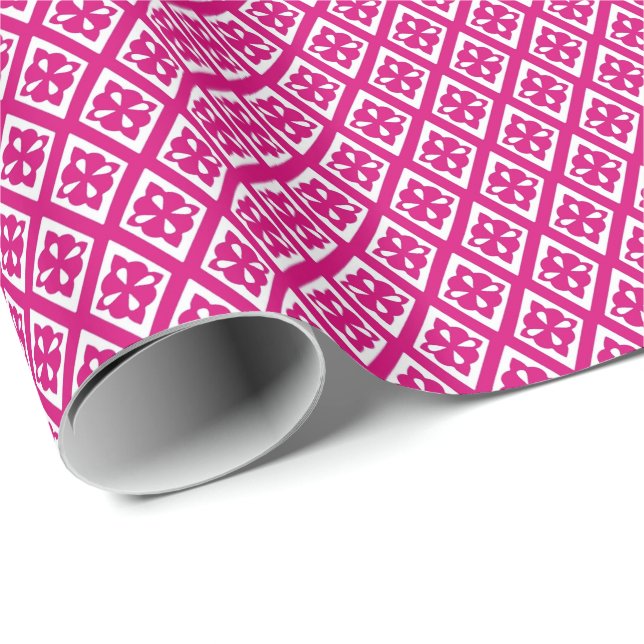 Diamond pattern - fuchsia pink and white wrapping paper (Roll Corner)