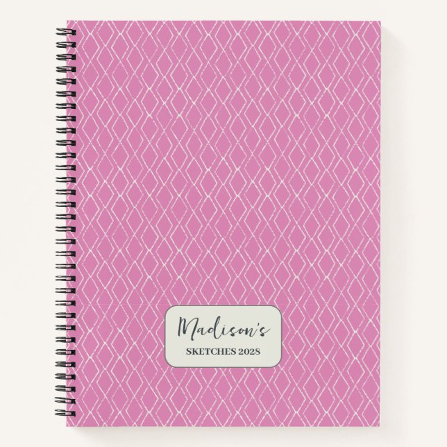Diamond Pattern Fuchsia Pink Personalized Notebook (Front)