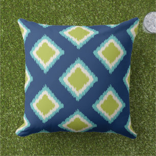 Diamond Pattern   Green and Blue Outdoor Pillow