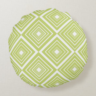 Diamond Pattern Green and White Round Pillow