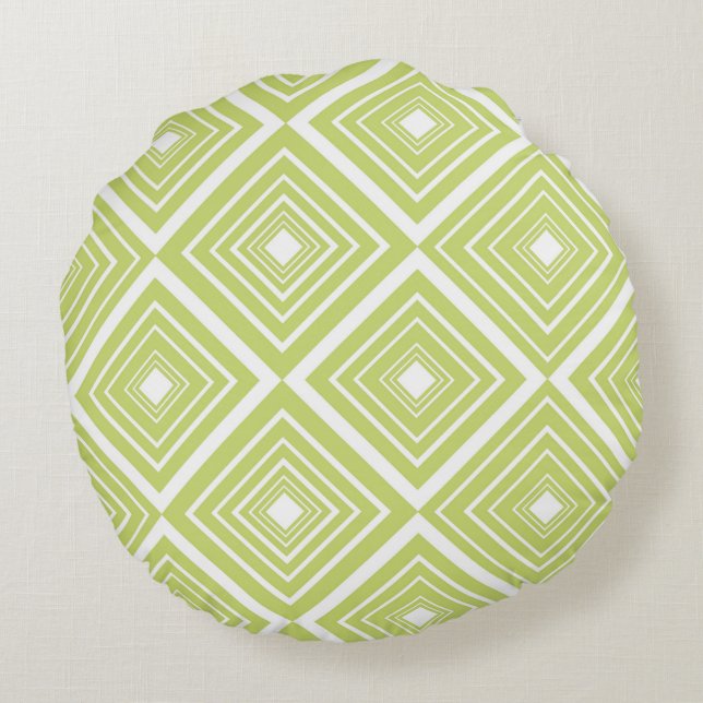 Diamond Pattern Green and White Round Pillow (Back)