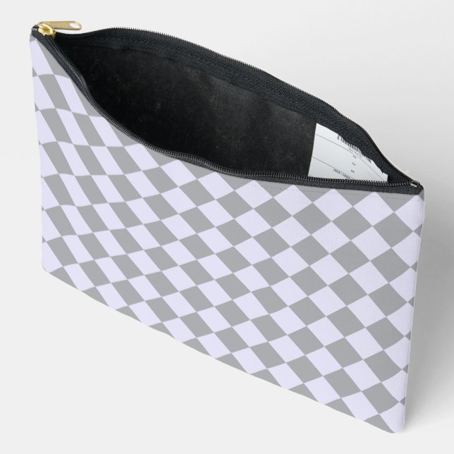 Diamond pattern in grey and lavender accessory pouch (Open)