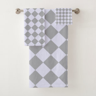 Diamond pattern in grey and lavender bath towel set