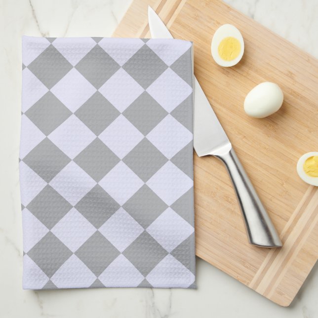 Diamond pattern in grey and lavender kitchen towel (Quarter Fold)
