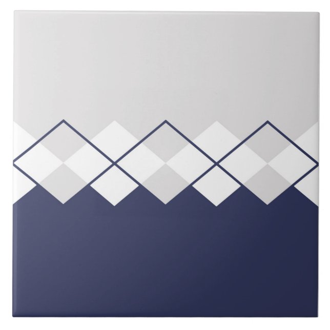 Diamond pattern in light grey, navy blue, white tile (Front)