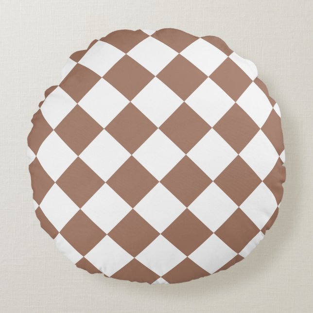 Diamond Pattern in White and Mocha Mousse Round Pillow (Front)