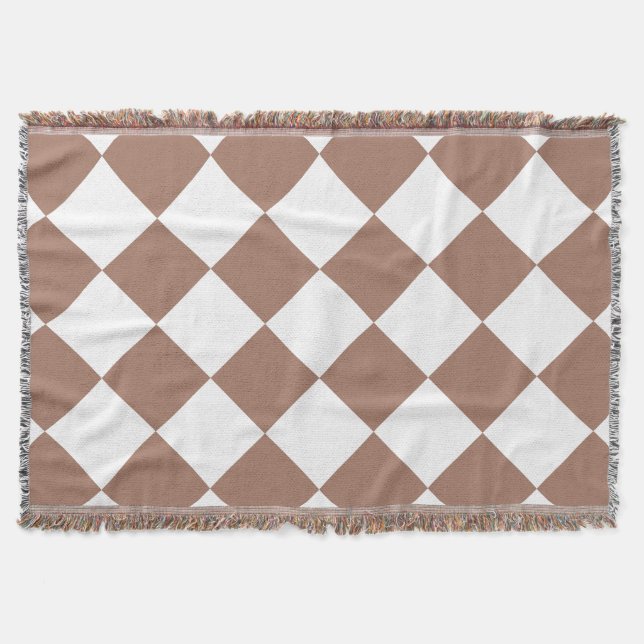 Diamond Pattern in White and Mocha Mousse Throw Blanket (Front)
