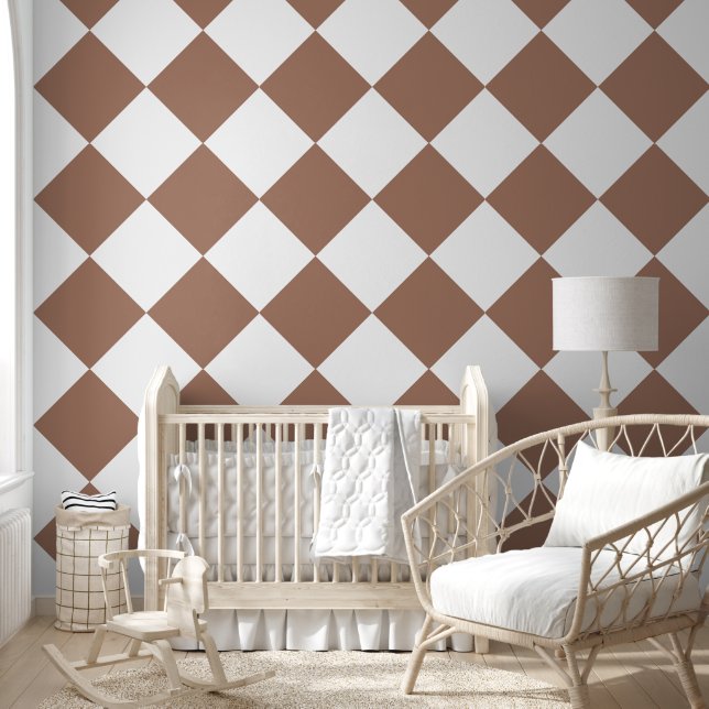 Diamond Pattern in White and Mocha Mousse Wallpaper (Kids)