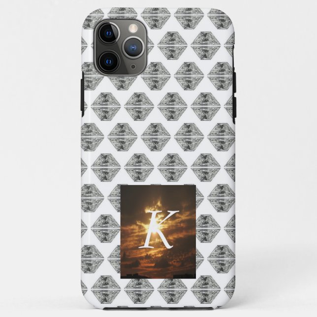 Diamond Pattern iPhone case Gemstone Initial  (Back)