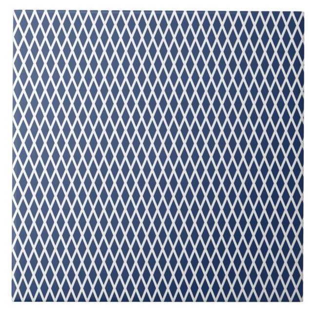 Diamond pattern, modern, simple, navy blue, white tile (Front)