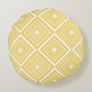 Diamond Pattern Yellow and White Round Pillow
