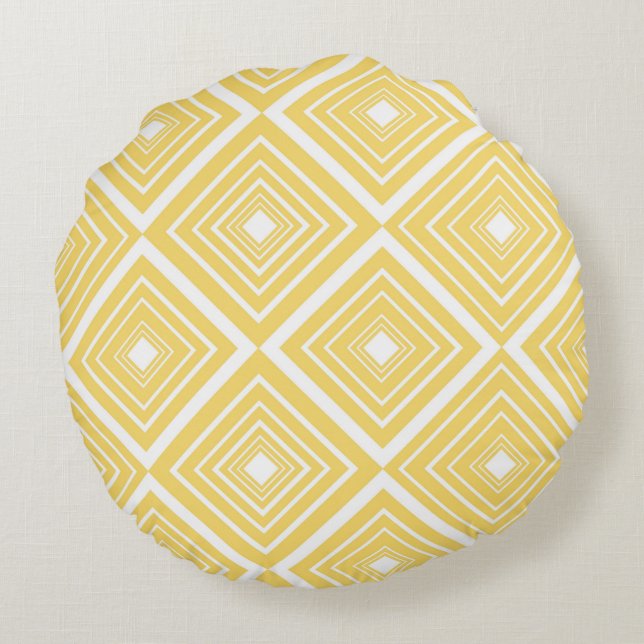 Diamond Pattern Yellow and White Round Pillow (Back)
