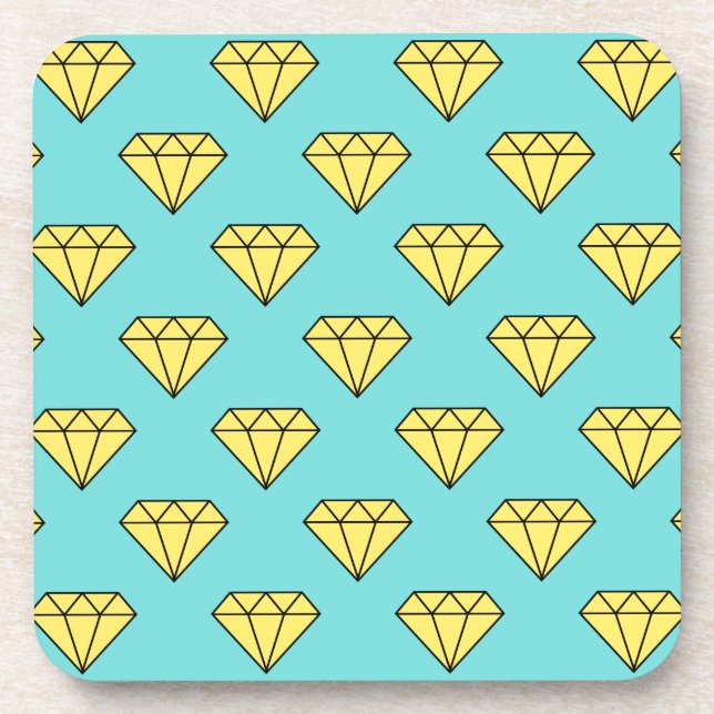 Diamond Pattern - Yellow & Turquoise Coaster (Front)