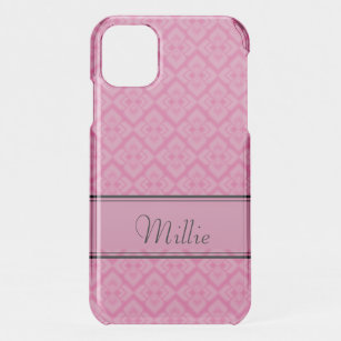 Diamond patterned pink & black name iPhone case