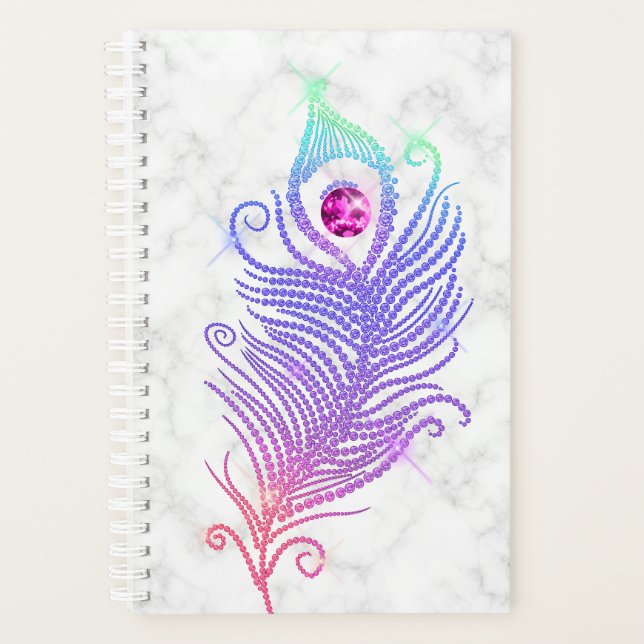 Diamond Peacock Feathers Marble Planner (Front)