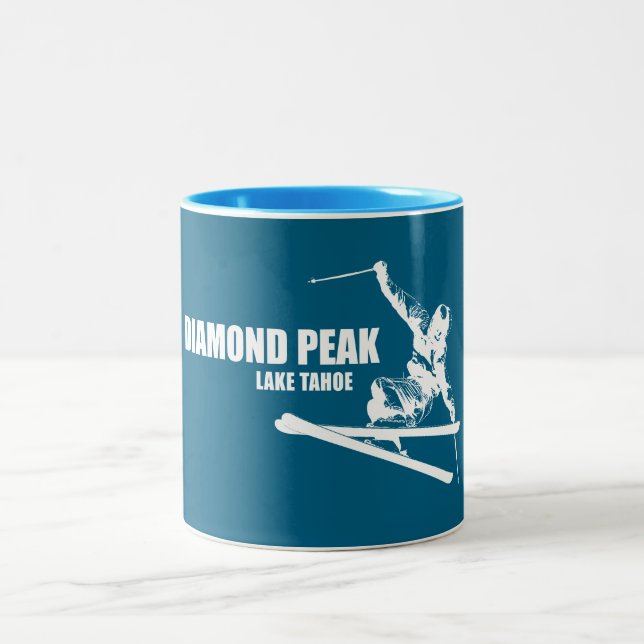 Diamond Peak Lake Tahoe Skier Two-Tone Coffee Mug (Center)