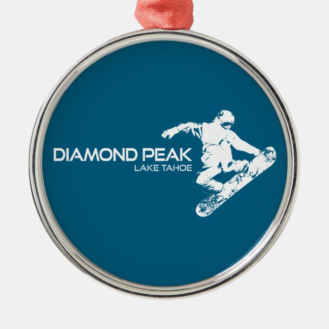 Diamond Peak Lake Tahoe Snowboarder Metal Ornament (Front)