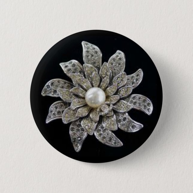 Diamond & Pearl Brooch 2 Inch Round Button (Front)