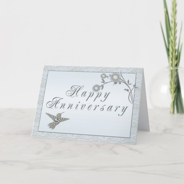 Diamond Pearl Hummingbird Anniversary Card (Front)