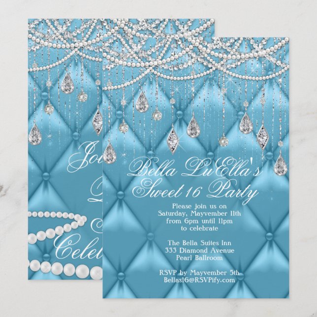 Diamond, Pearls and Bling Party Invitations (Front/Back)