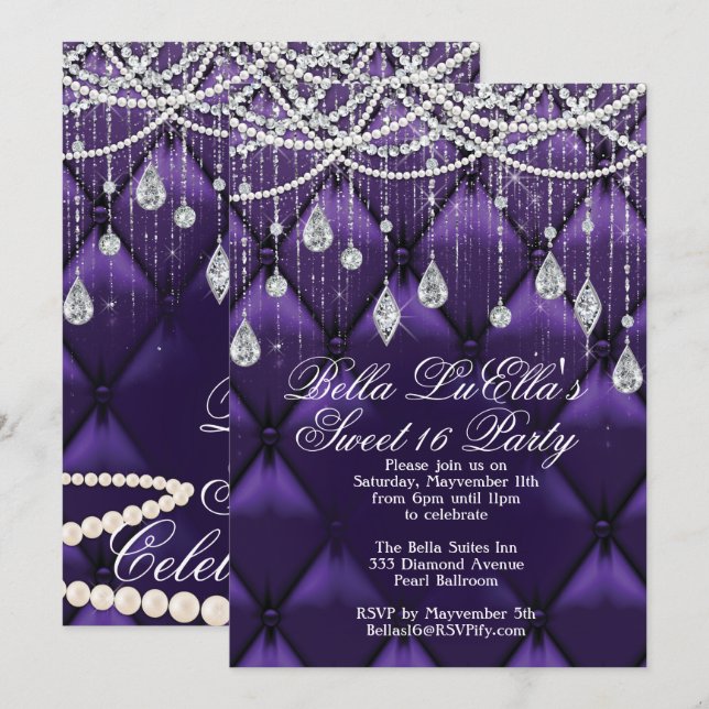 Diamond, Pearls and Bling Party Invitations (Front/Back)