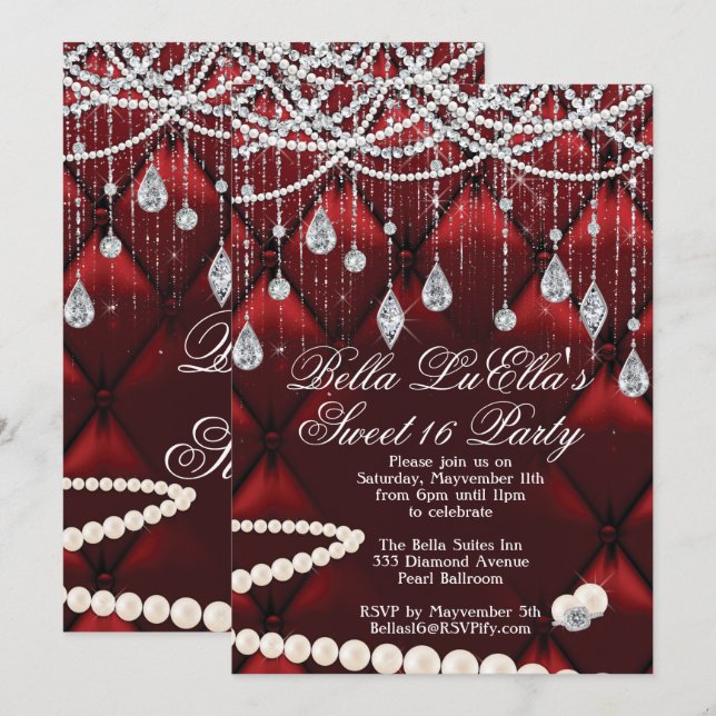 Diamond, Pearls and Bling Party Invitations (Front/Back)