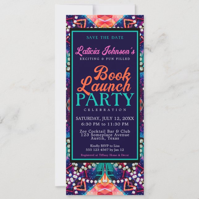 Diamond Pearls Aqua Blue Boho Vibe Book Launch Invitation (Front)