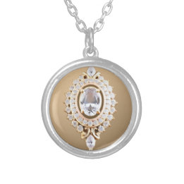 DIAMOND & PEONY SILVER PLATED NECKLACE