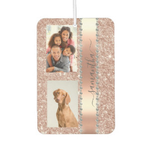 Diamond Photo Glitter Name Monogram Rose Gold Air Freshener