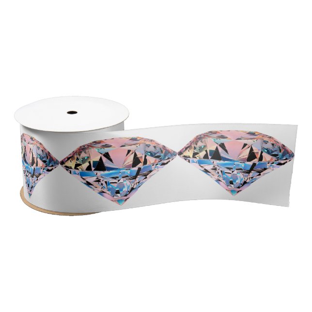 Diamond pink blue rhinestone gem cute satin ribbon (Spool)
