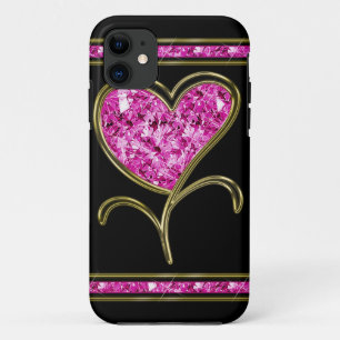 Diamond Pink & Gold Heart Flower iPhone 11 Case