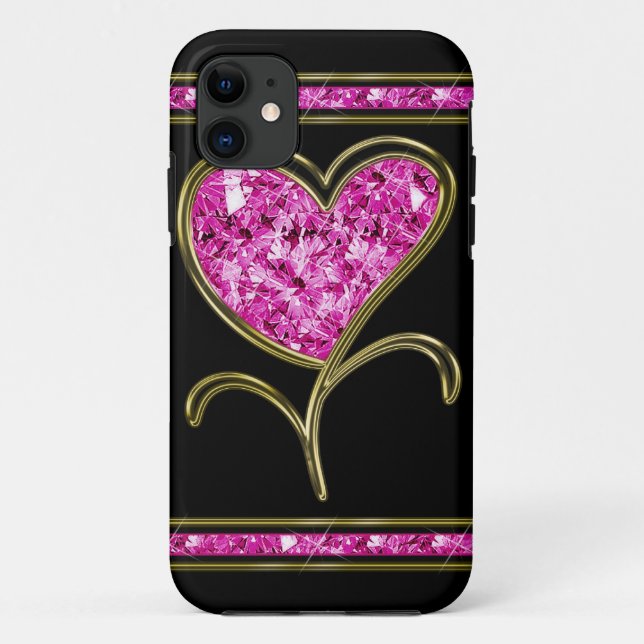 Diamond Pink & Gold Heart Flower Case-Mate iPhone Case (Back)