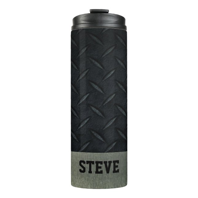 Diamond Plate and Silver Personalized Tough Thermal Tumbler (Front)