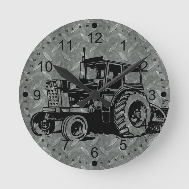 Diamond Plate Farm Tractor Round Clock (Front)