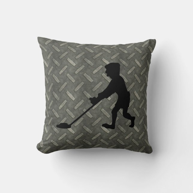 Diamond Plate Metal Detecting Man Throw Pillow (Front)