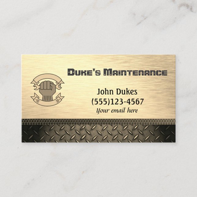 Diamond Plate Metal Handyman Maintenance Business Card (Front)