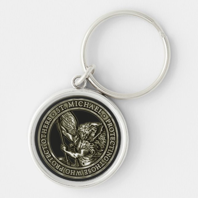 Diamond Plate & St Mike Keychain (Front)