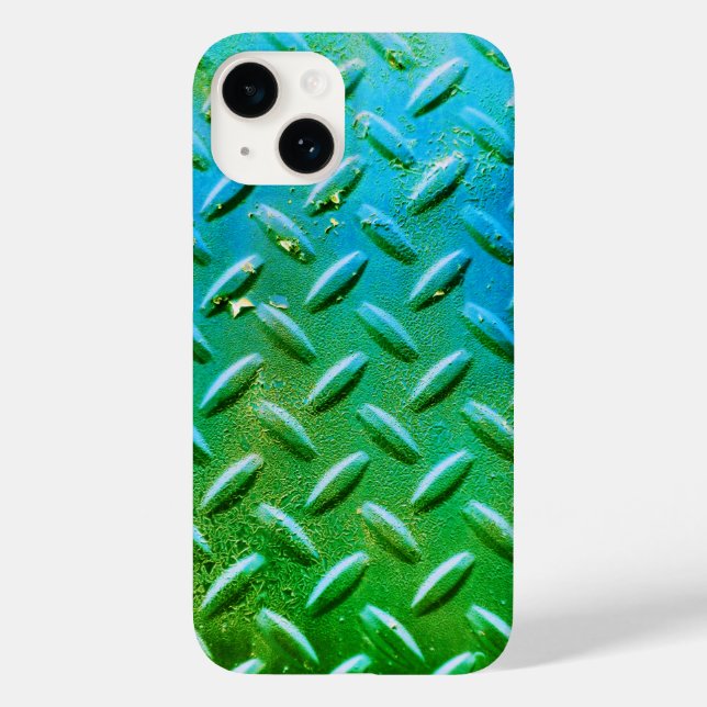 Diamond Plate Steel Green and Blue Case-Mate iPhone Case (Back)