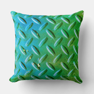 Diamond Plate Steel Green and Blue Throw Pillow