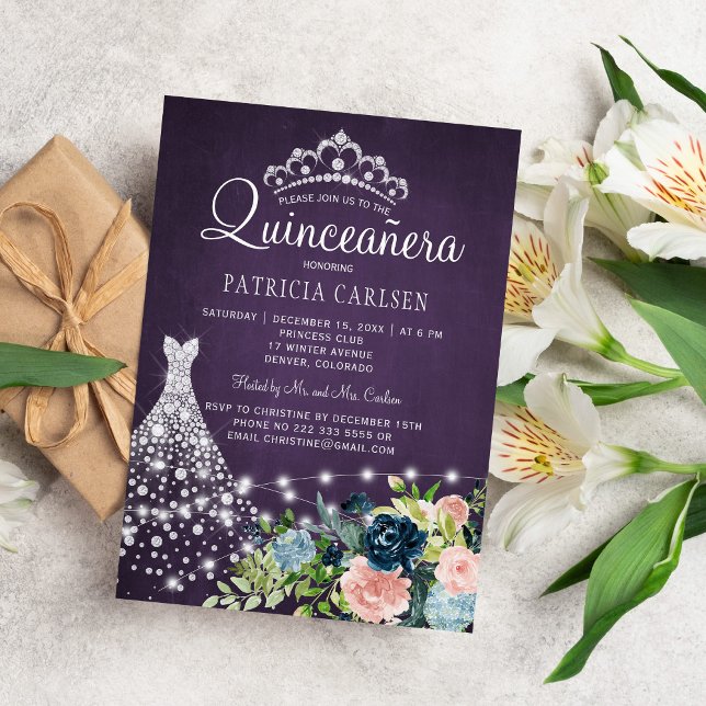 Diamond princess dress watercolor chic quinceanera invitation (Creator Uploaded)