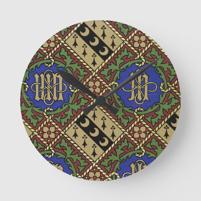 Diamond print ecclesiastical wallpaper design round clock (Front)