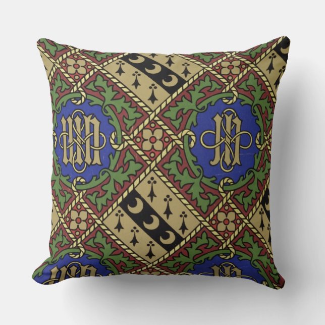 Diamond print ecclesiastical wallpaper design throw pillow (Front)
