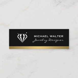 Diamond Professional Sleek Black Gold Trim Mini Business Card