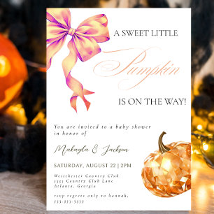 Diamond Pumpkin on the Way Orange Bow Baby shower Invitation
