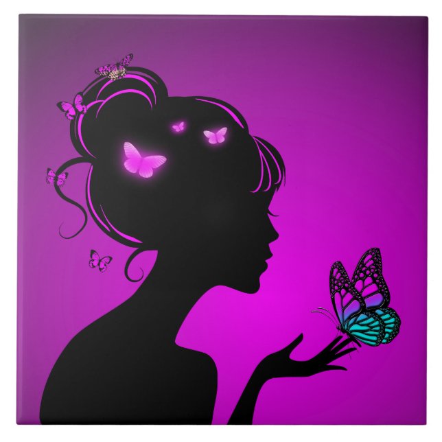 Diamond Purple butterfly woman Tile (Front)